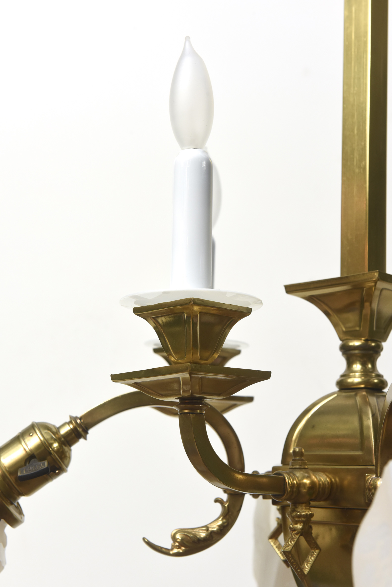 Gas and Electric Chandelier with Original Glass Candlecovers and