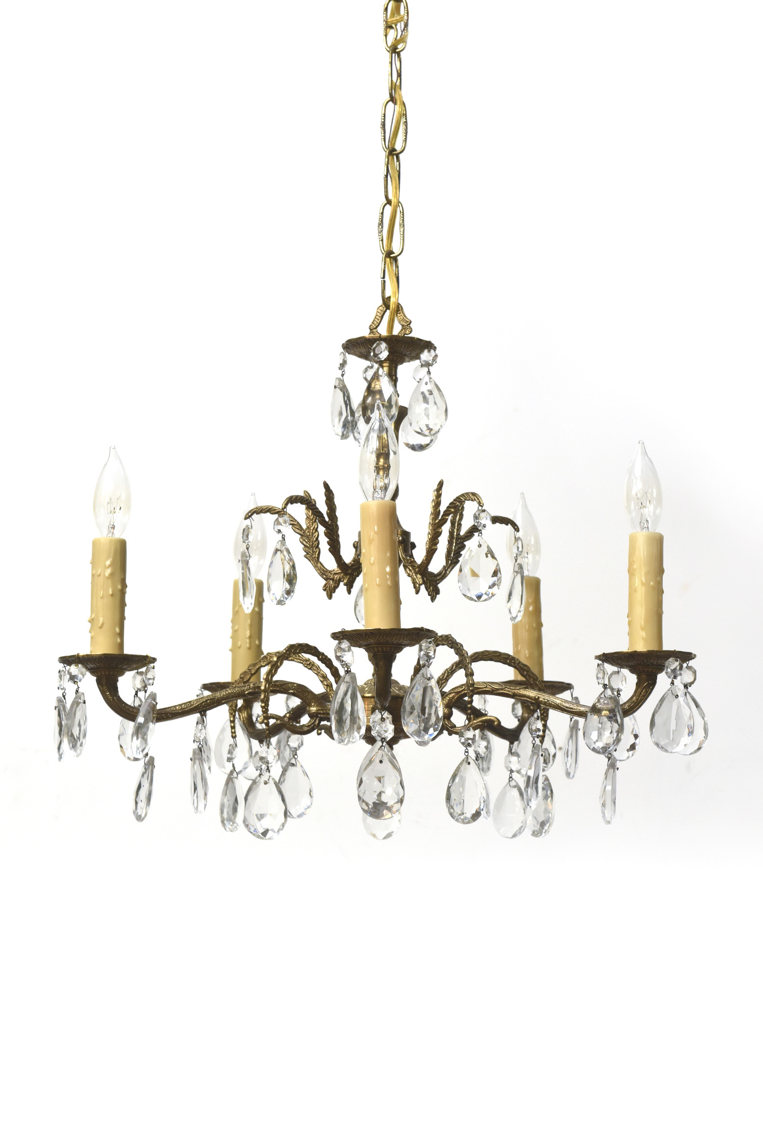 Five Light Spanish Brass and Crystal Chandelier Appleton Antique Lighting