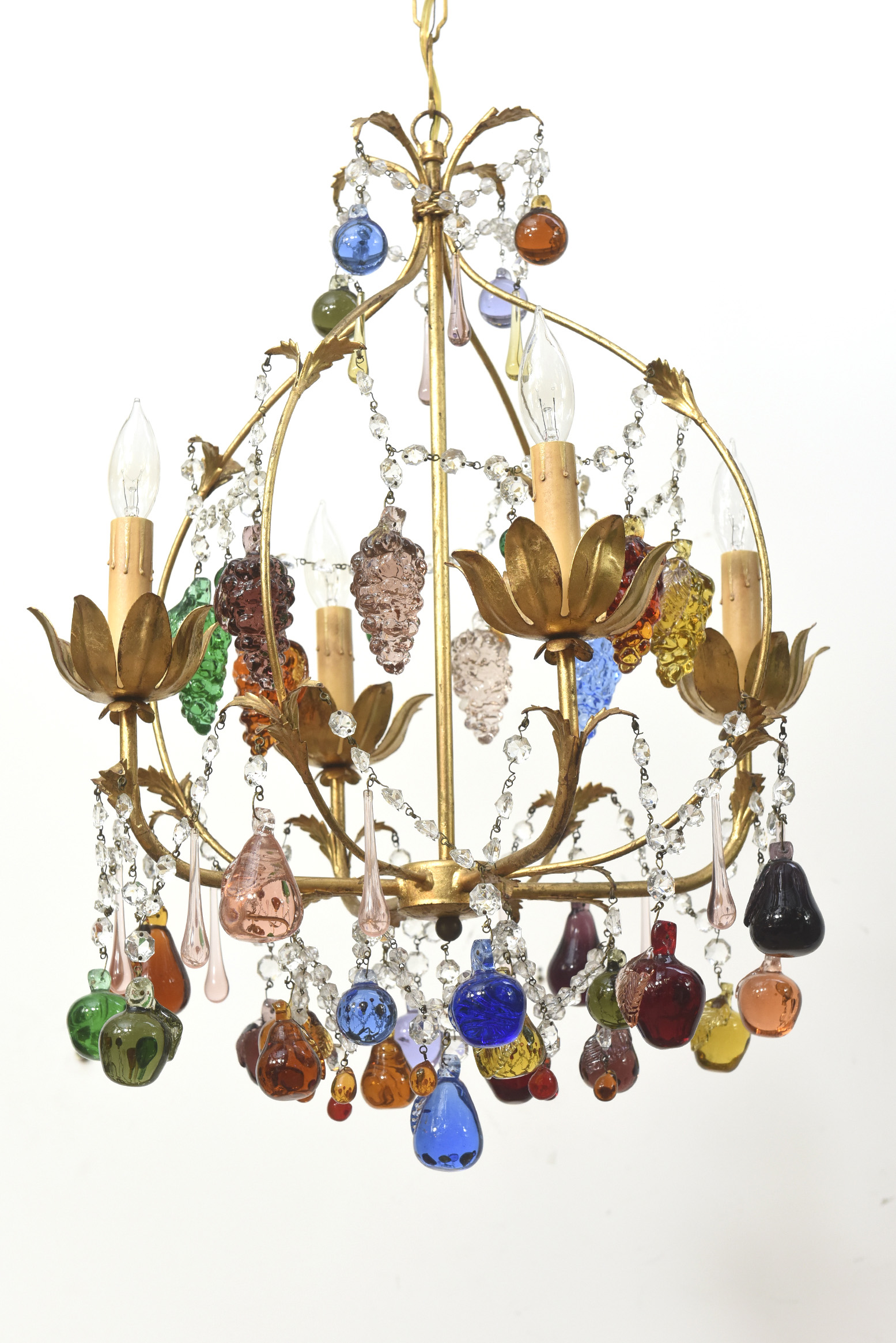 Colorful Vintage Italian Chandelier with Hanging Crystal