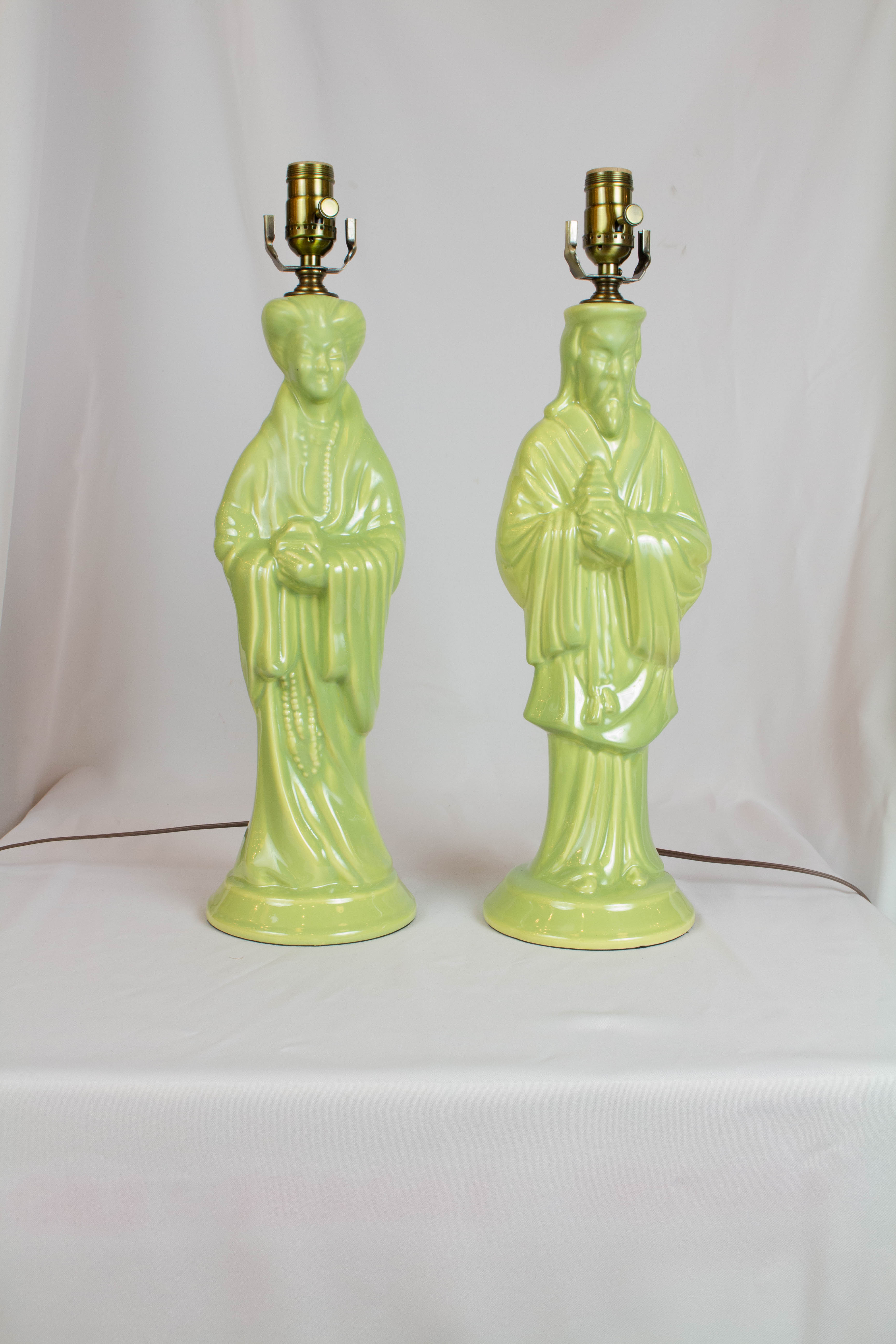 Pair of Vintage Green Asian Figural Lamps Appleton Antique Lighting