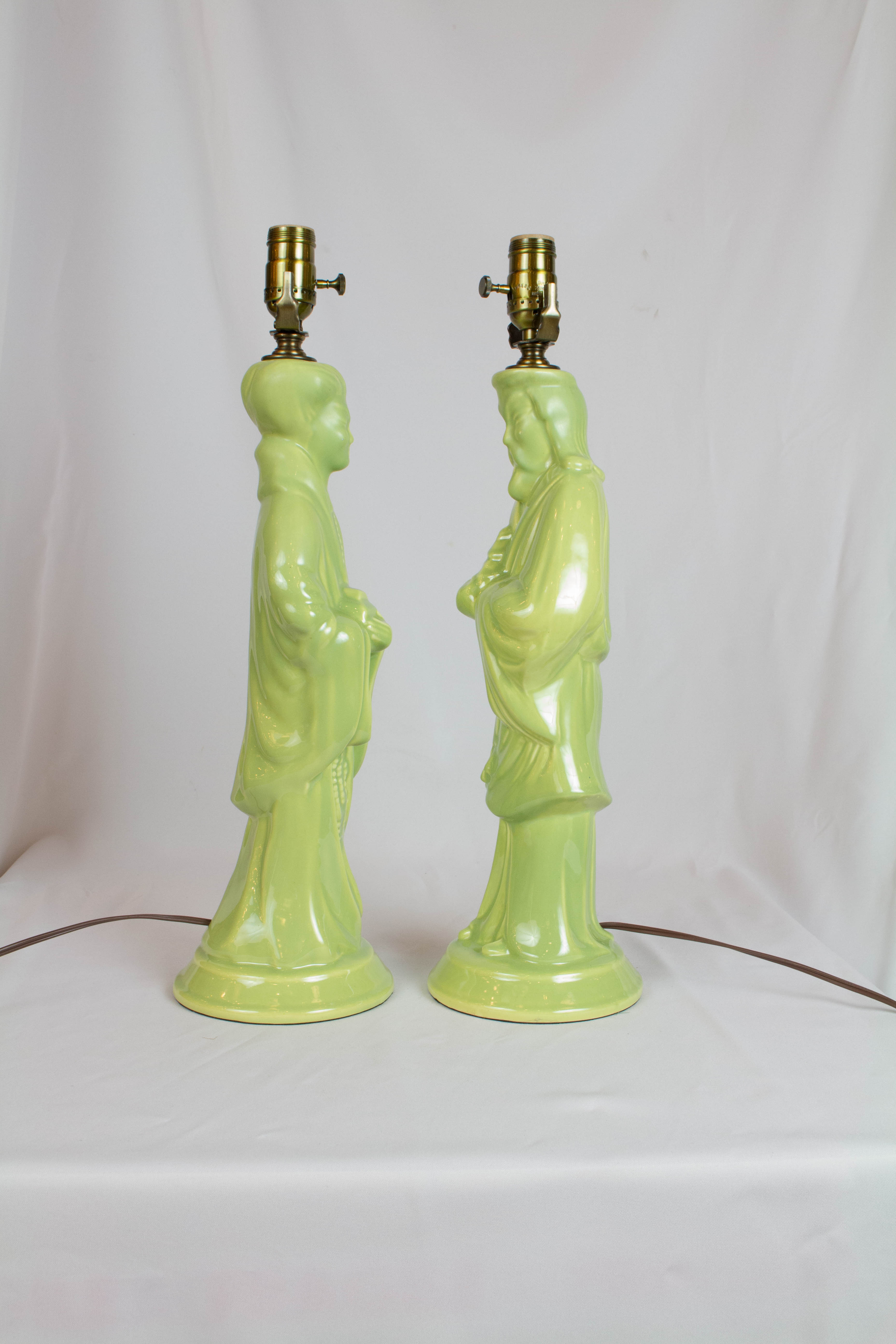 Pair of Vintage Green Asian Figural Lamps Appleton Antique Lighting