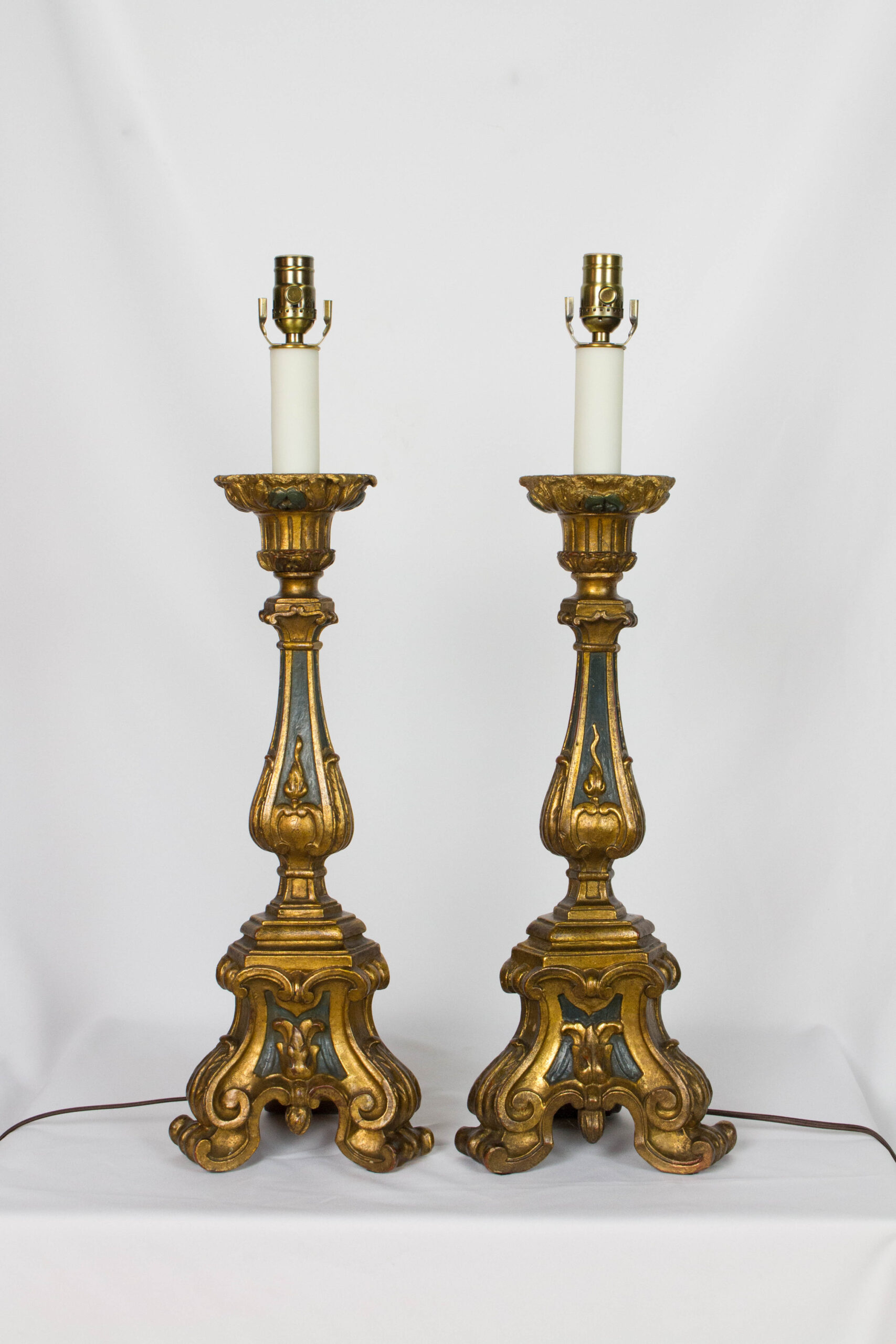 Pair of Gilt Wood Candlestick Lamps Appleton Antique Lighting