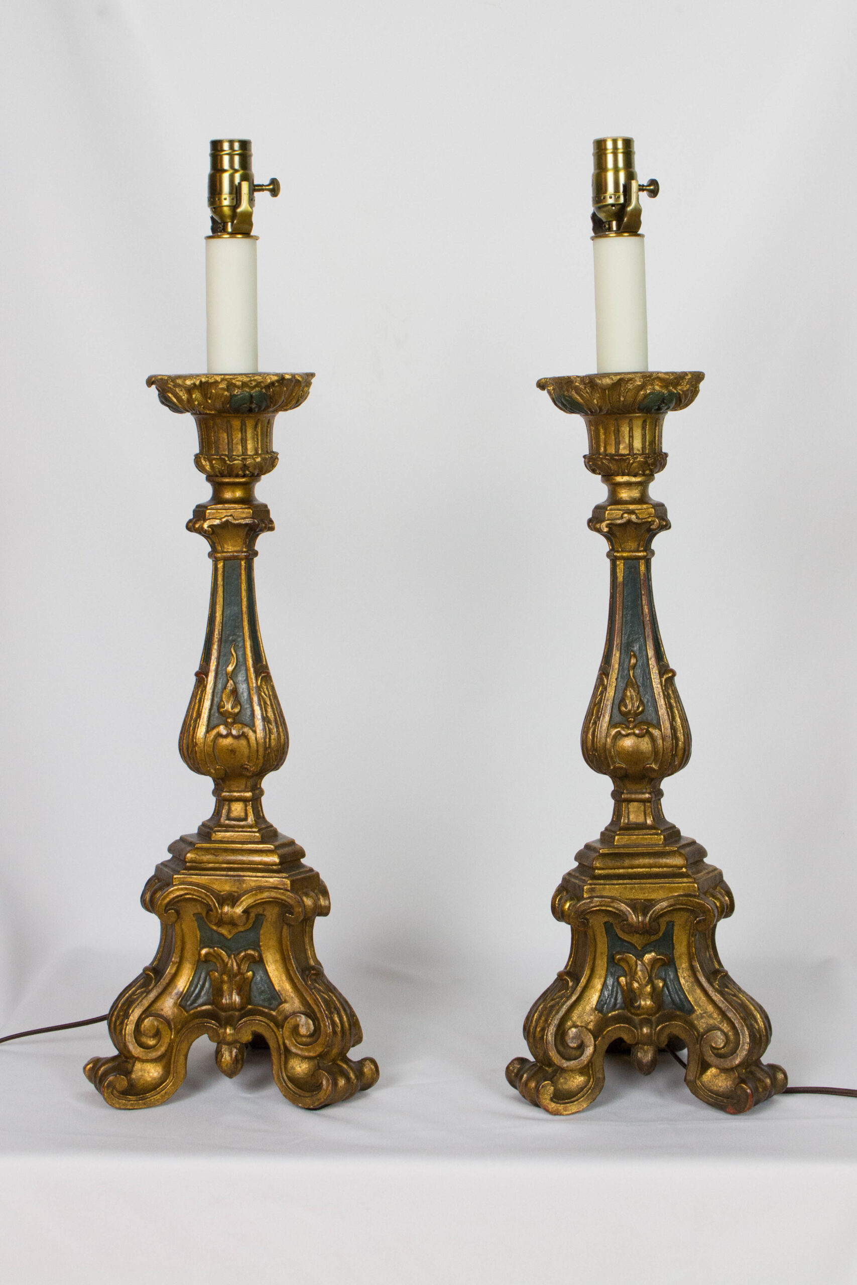 Pair of Gilt Wood Candlestick Lamps Appleton Antique Lighting