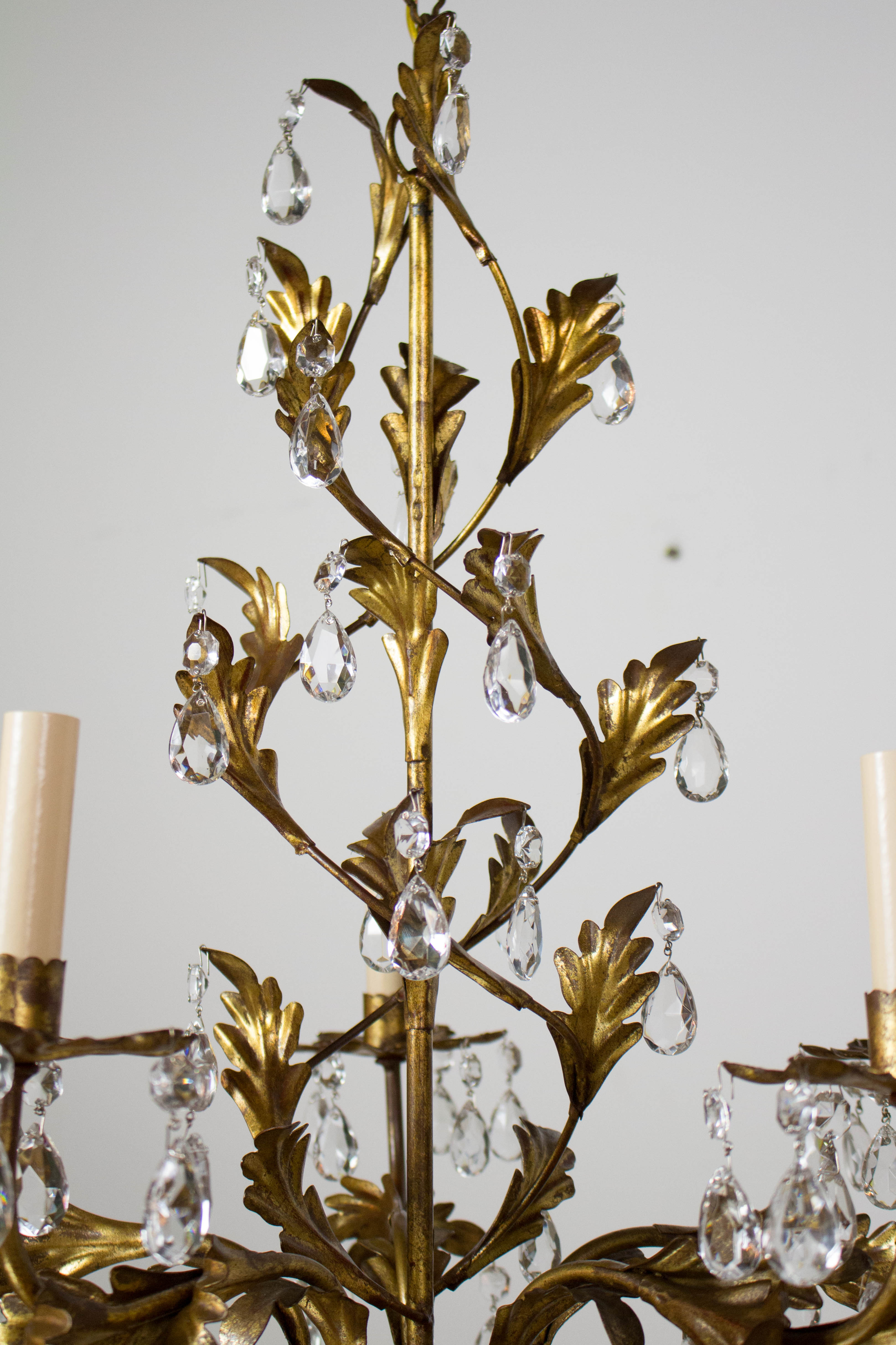 Italian Five Light Gold Leaf Chandelier with Crystals Appleton
