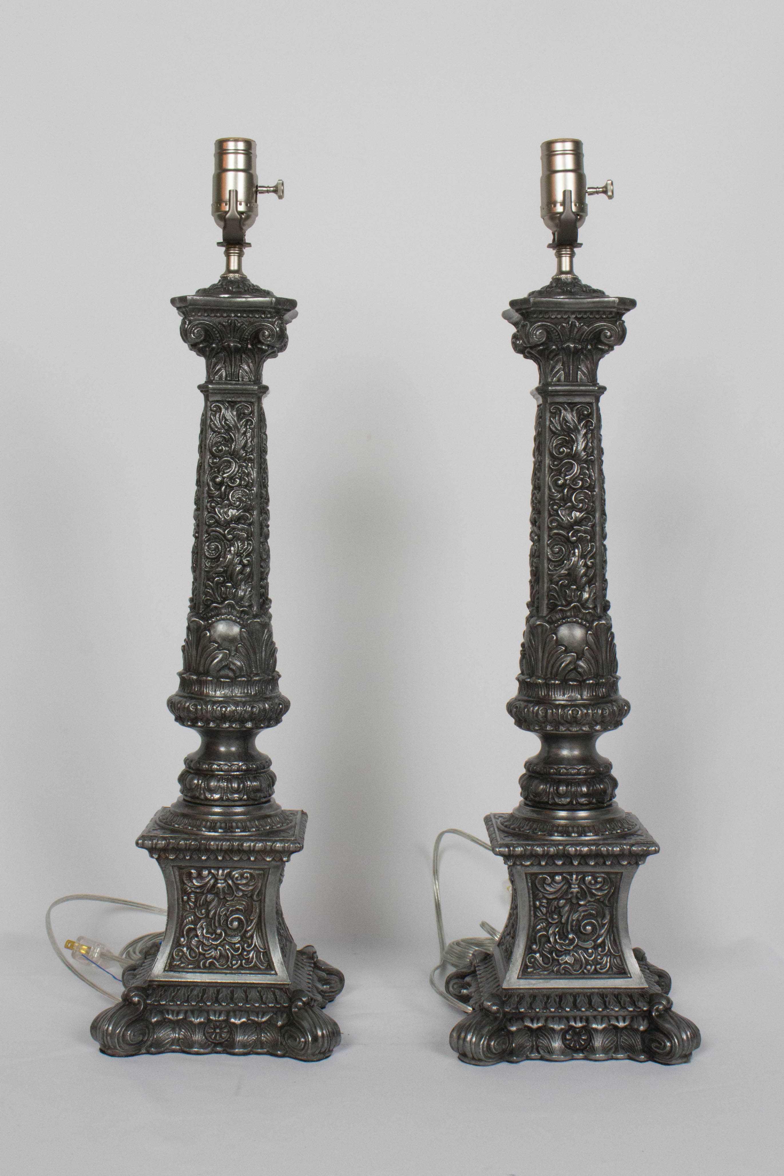 Pair of Ornate Pewter Colored Banquet Lamps Appleton Antique Lighting