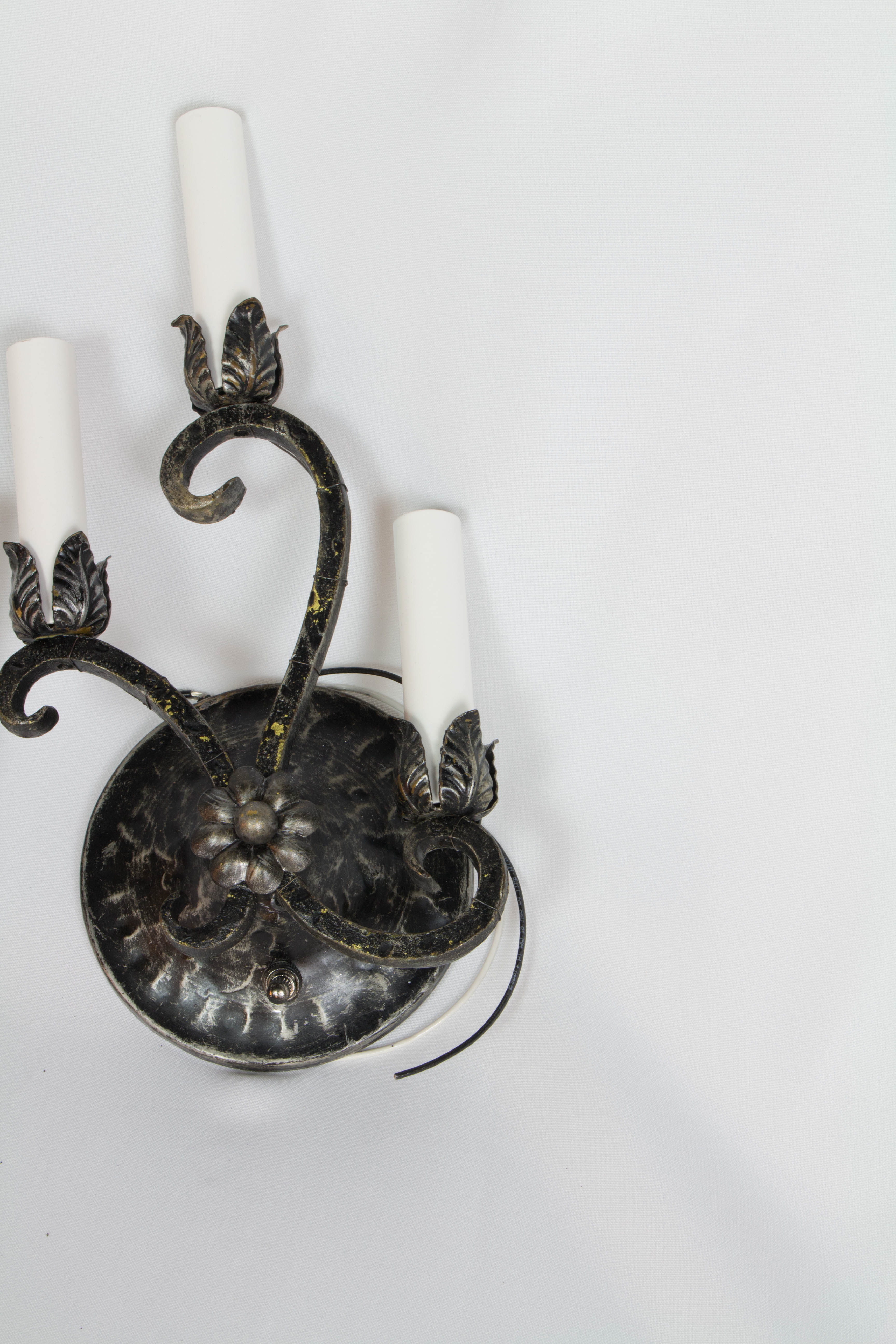 Rustic Vintage Black Hammered Metal Sconces, a Pair Appleton Antique Lighting