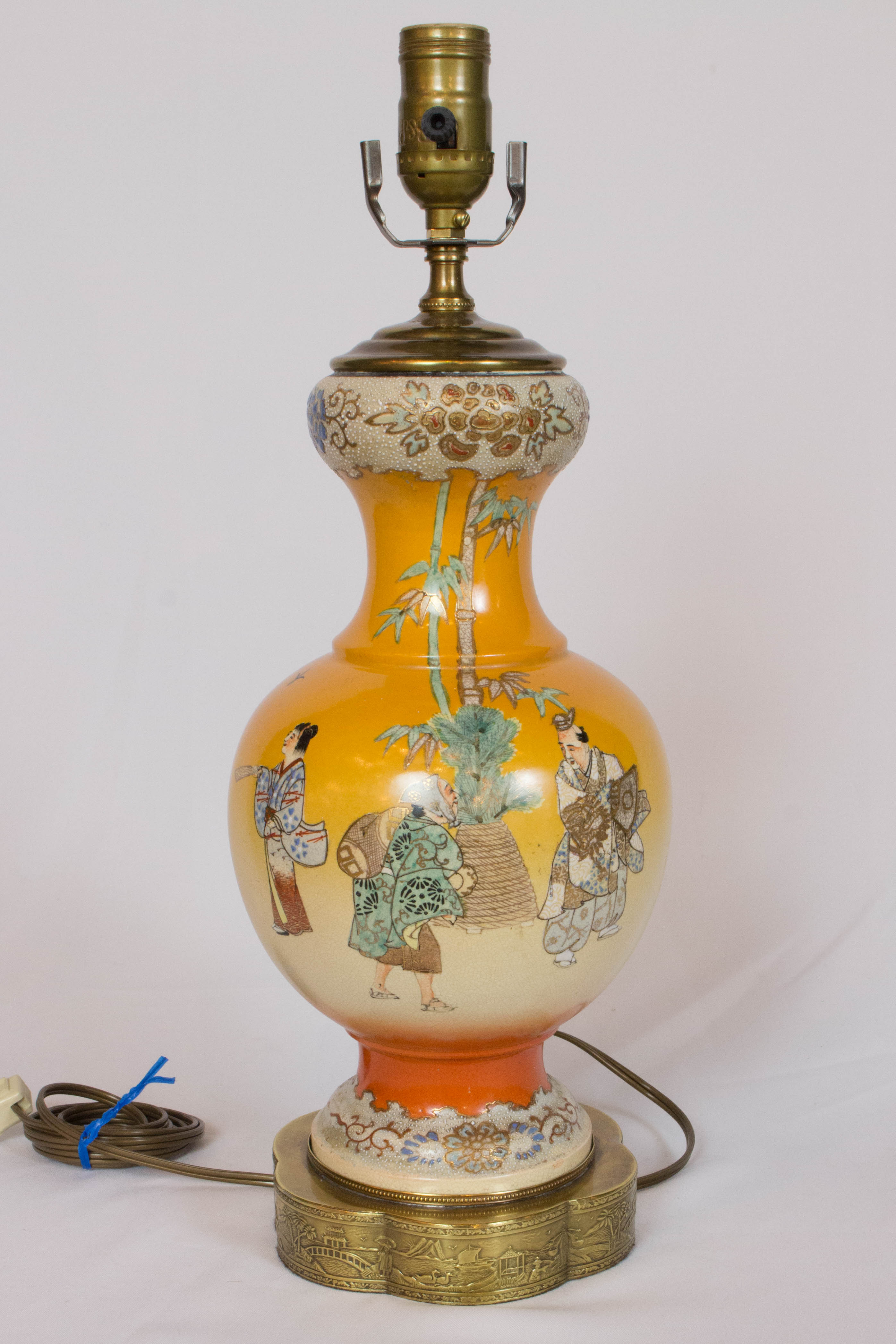 Pair of Orange Satsuma Lamps Appleton Antique Lighting