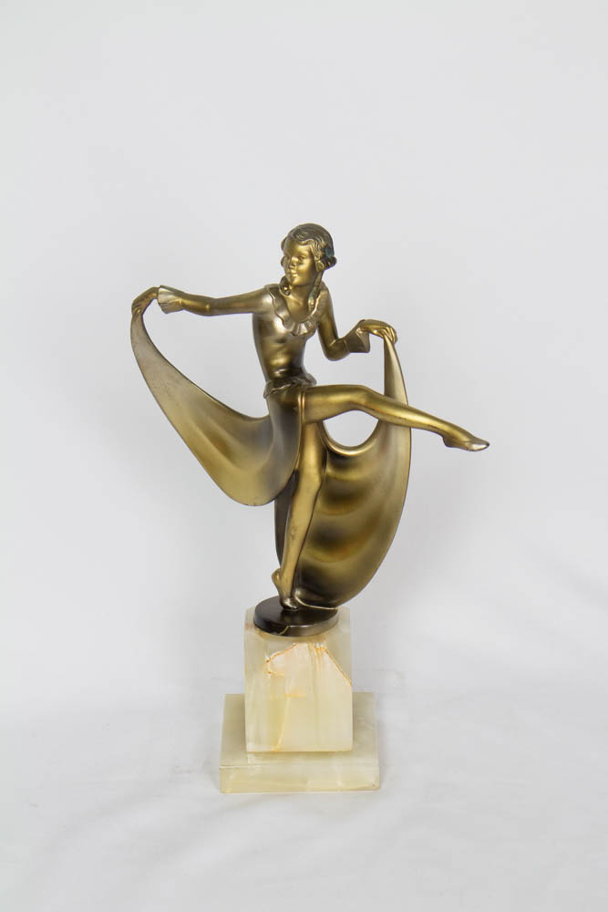 SOLD Art Deco Dancing Lady Figurine on White Onyx Base Appleton