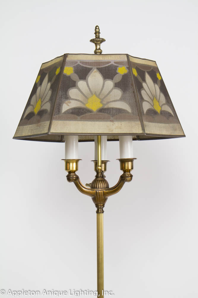 Three Light Floor Lamp with Vaseline Glass Ball and Antique Mesh Shade Appleton Antique Lighting