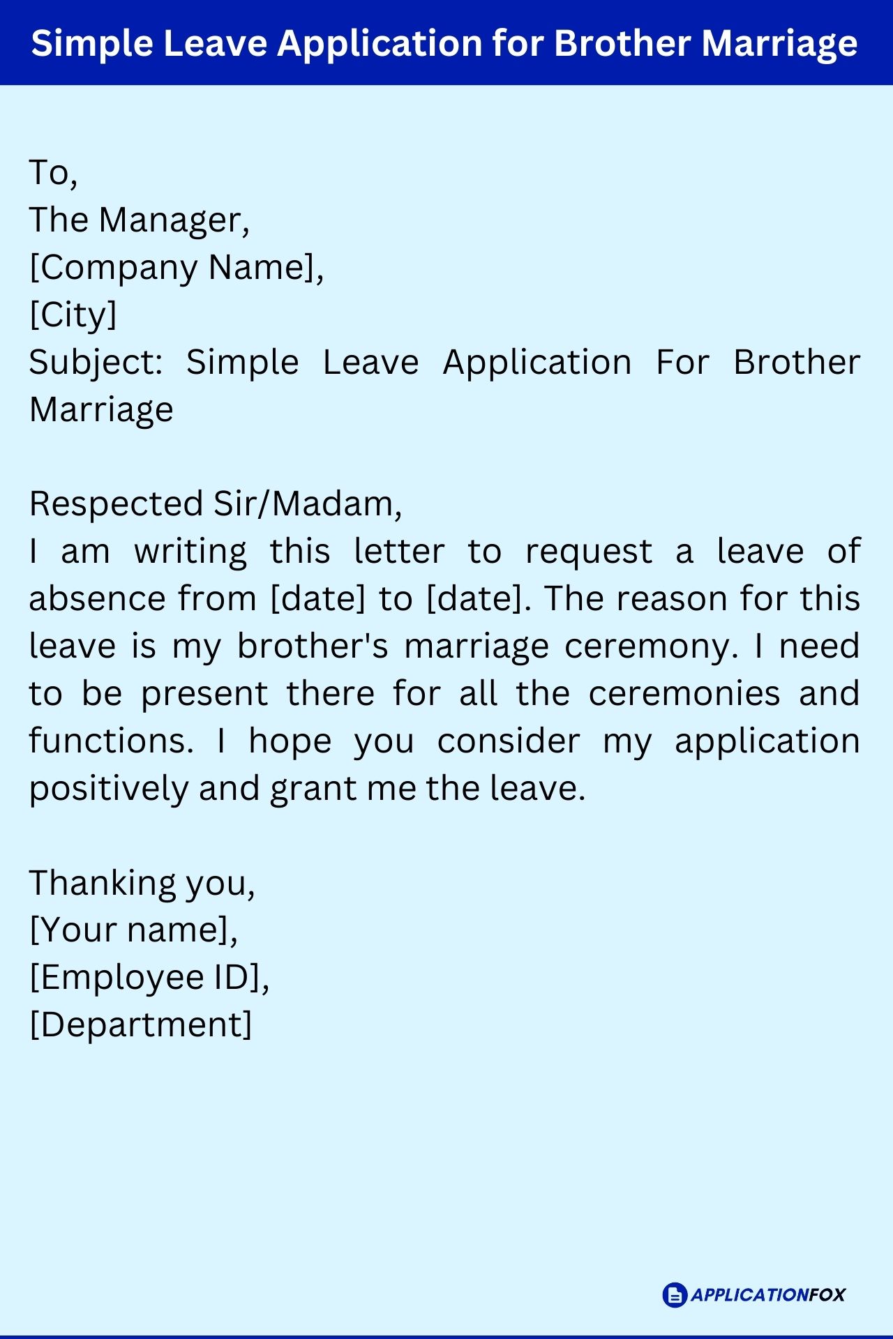 (9+ Samples) Leave Application for Brother Marriage
