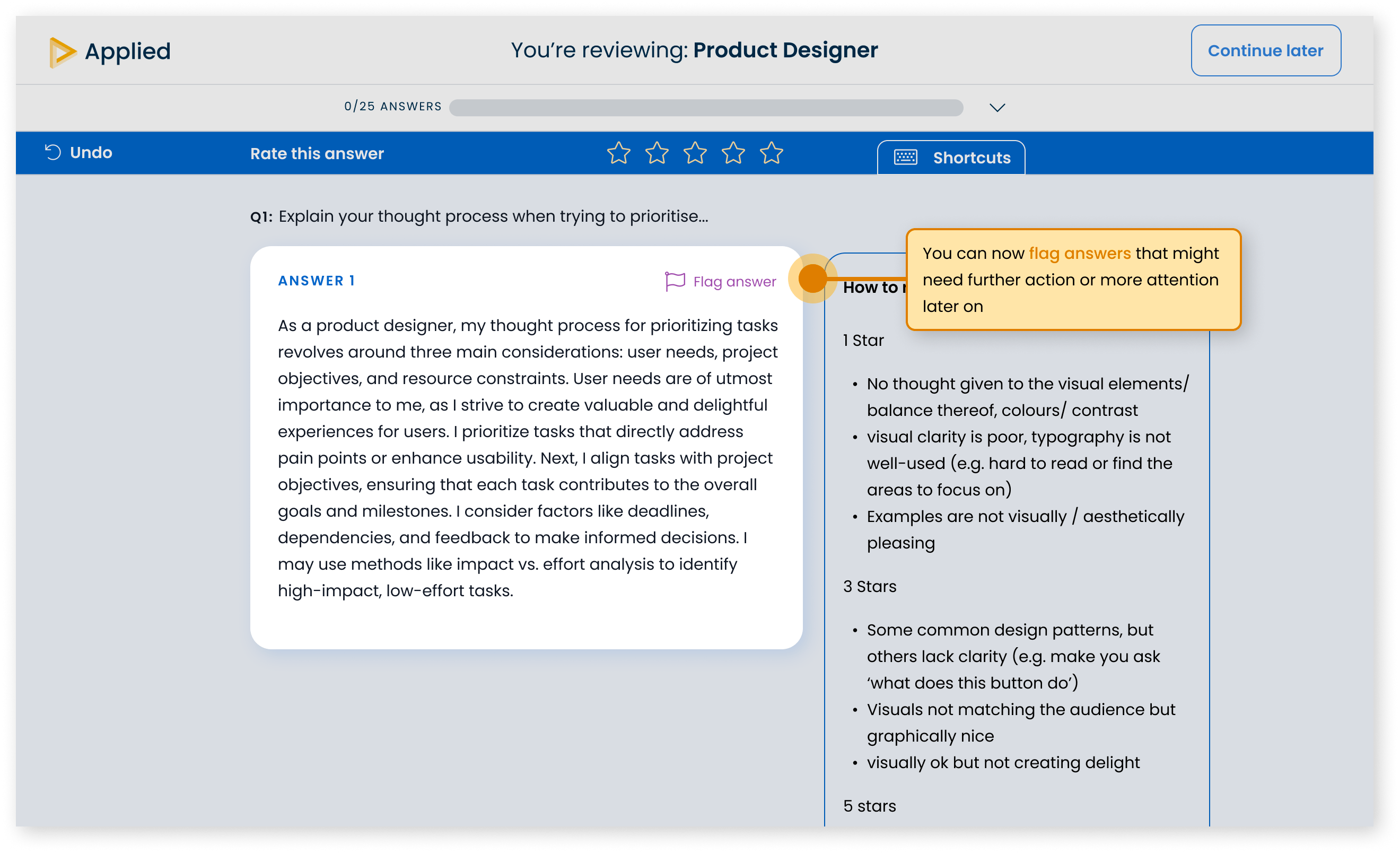 Flagging answers to sift questions Applied