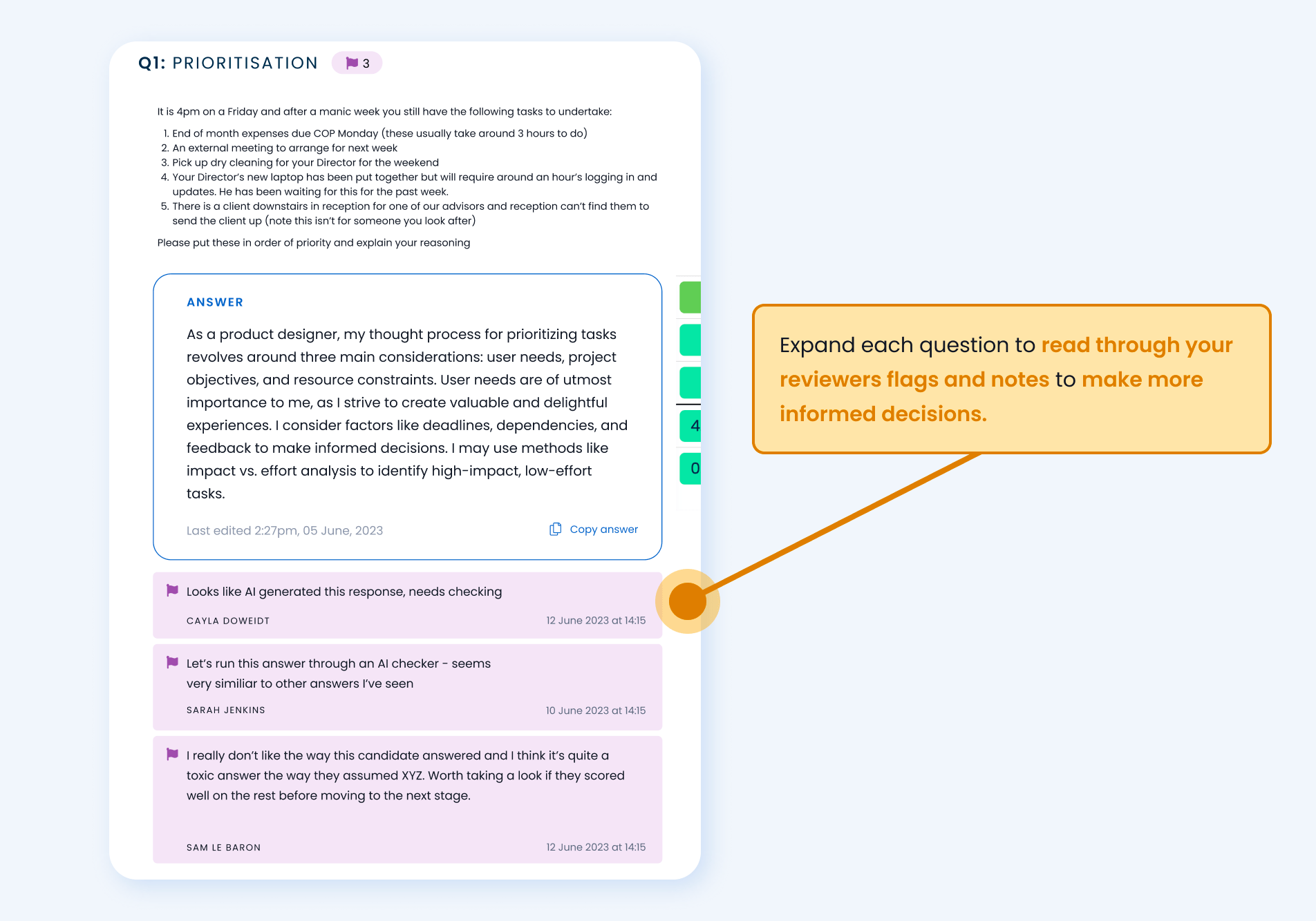 Flagging answers to sift questions Applied