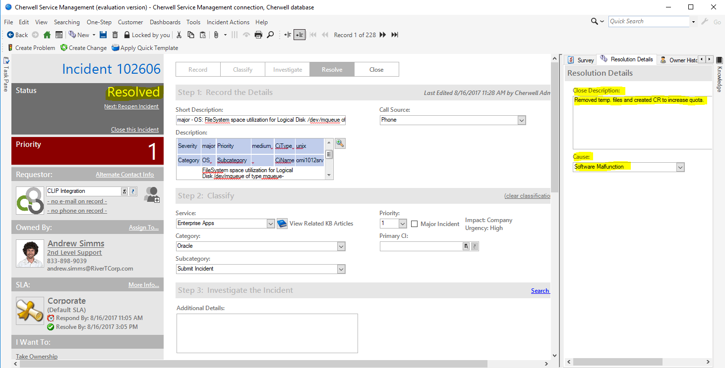 Integration Micro Focus OpsBridge Cherwell AppLink