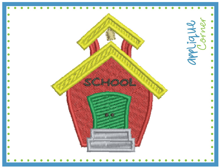 School Filled Embroidery Design, Applique Corner