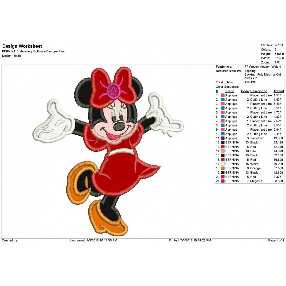 Sweet Minnie Mouse Applique Machine Embroidery Design