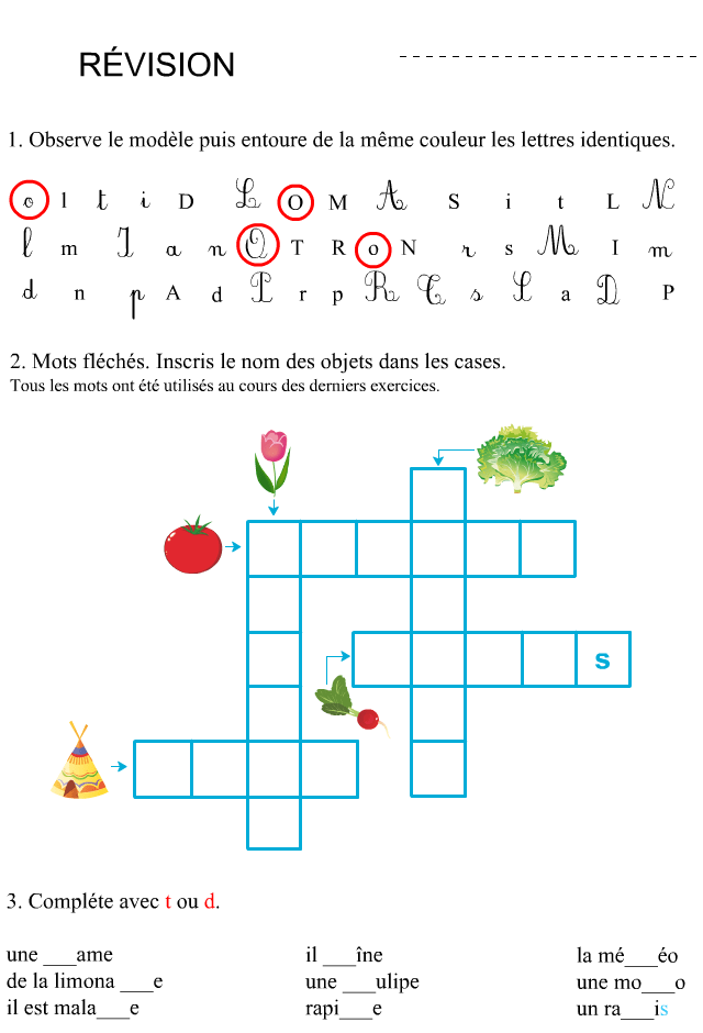 Fiche d'exercices à imprimer, révision Apprendre à lire