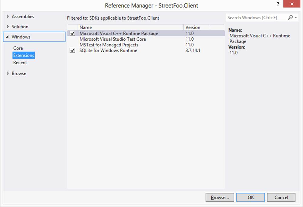 Adding the SQLite reference