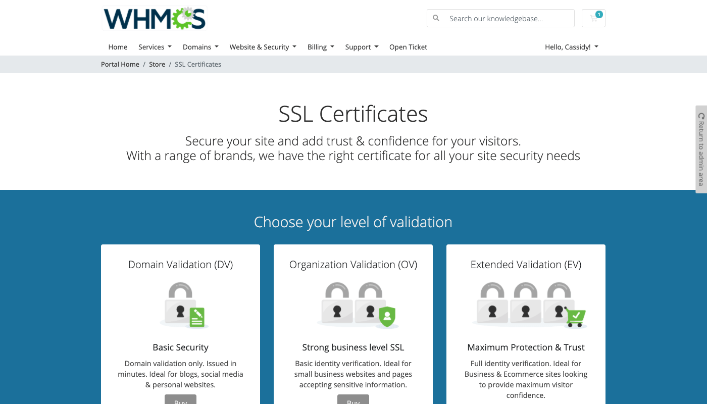 RapidSSL Apps and Integrations WHMCS