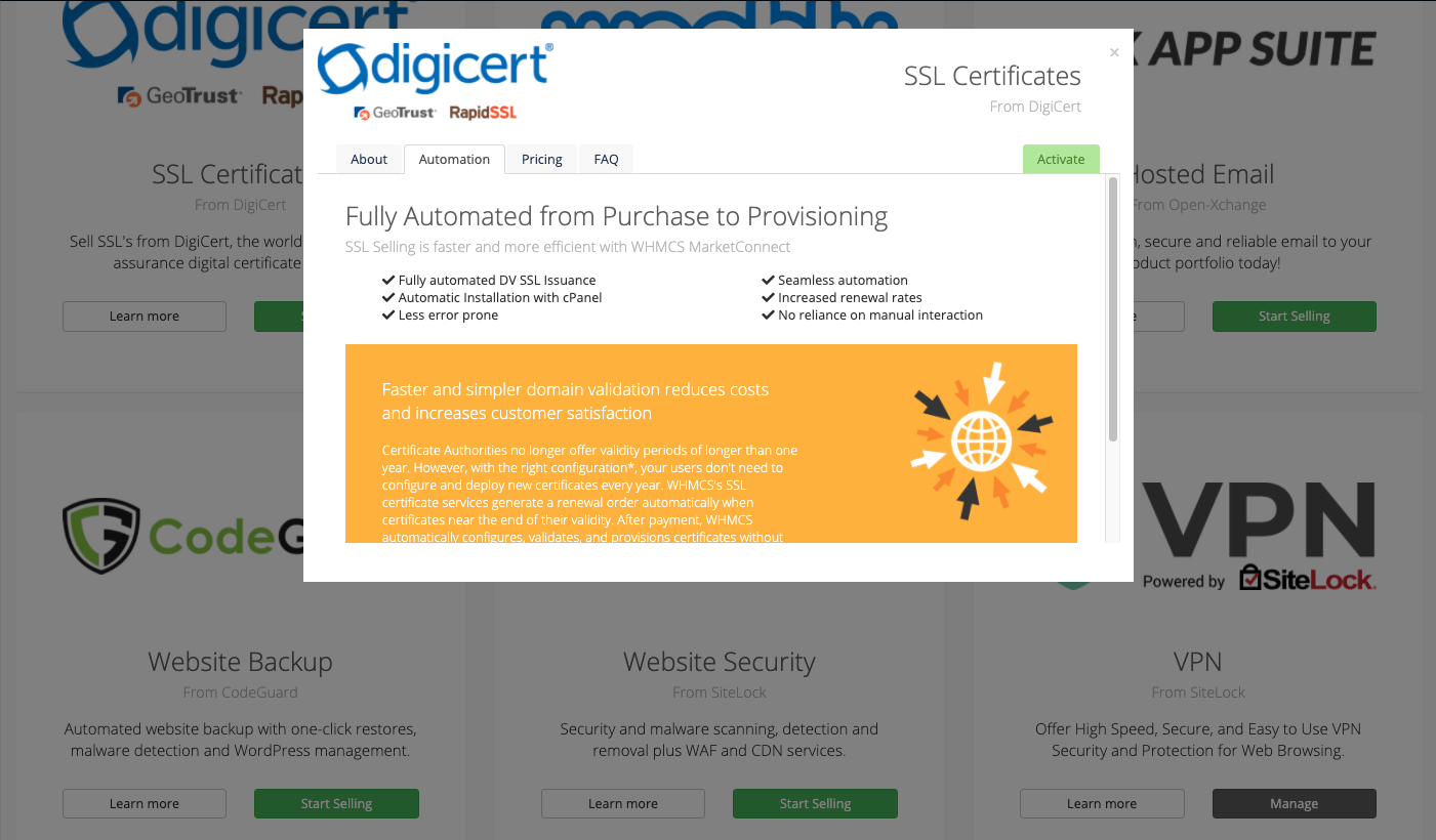 RapidSSL Apps and Integrations WHMCS