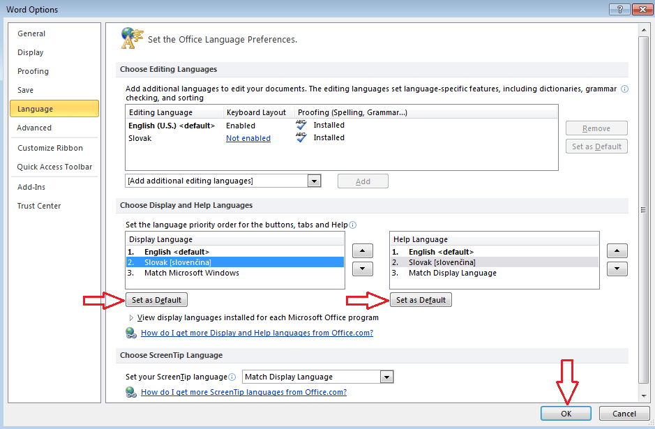 How to change Microsoft Office 2010 Language