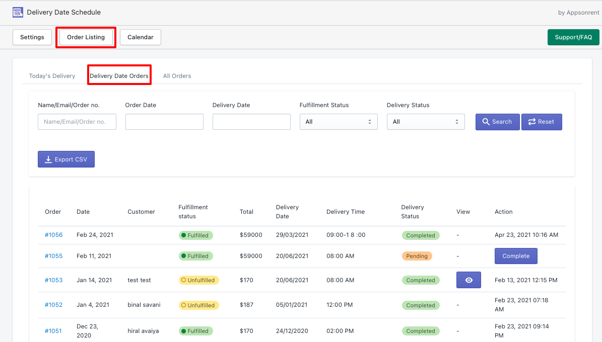 Delivery date orders Appsonrent