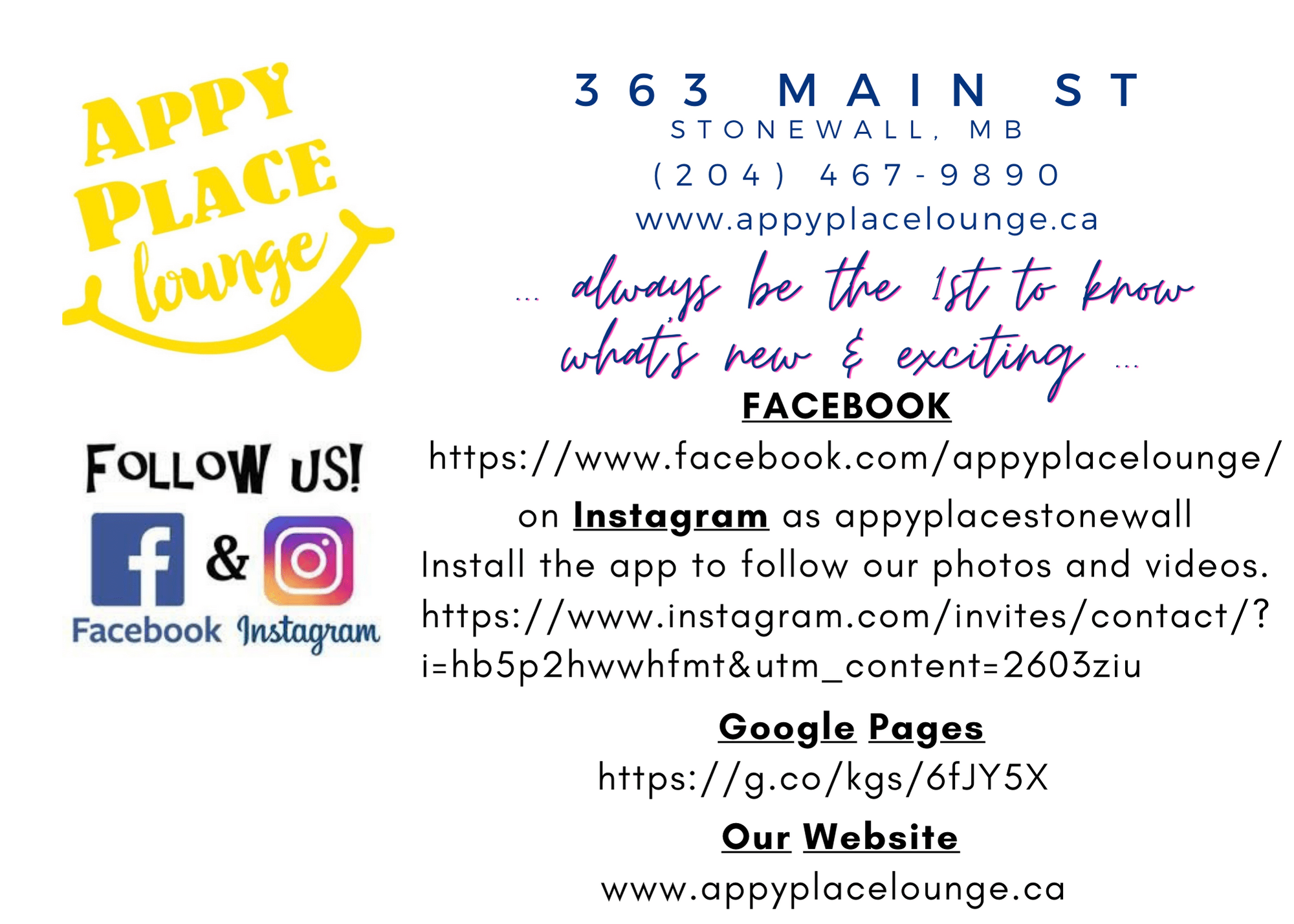 Appy Place Lounge Stonewall's adult place for snacks and "sodas"