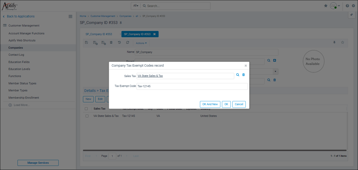 About the Company Tax Exempt Codes Form Aptify Support
