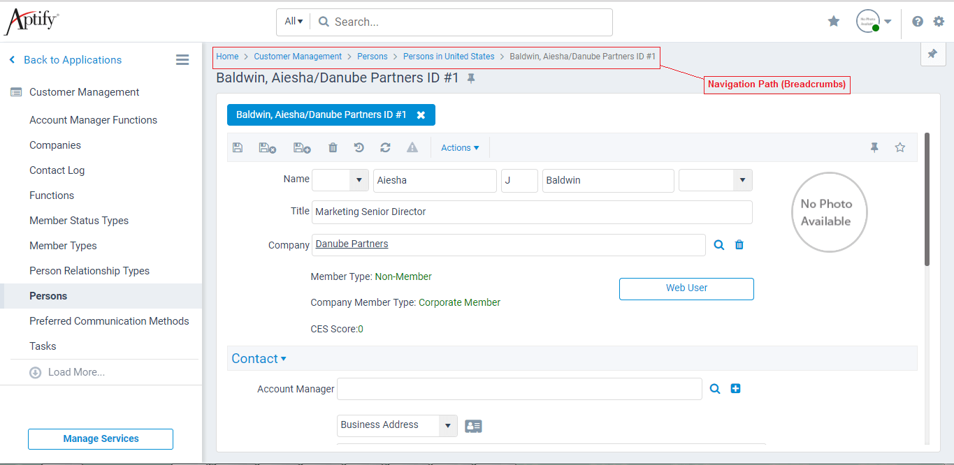 Using Navigation Path (Breadcrumbs) in the  Interface Aptify Support