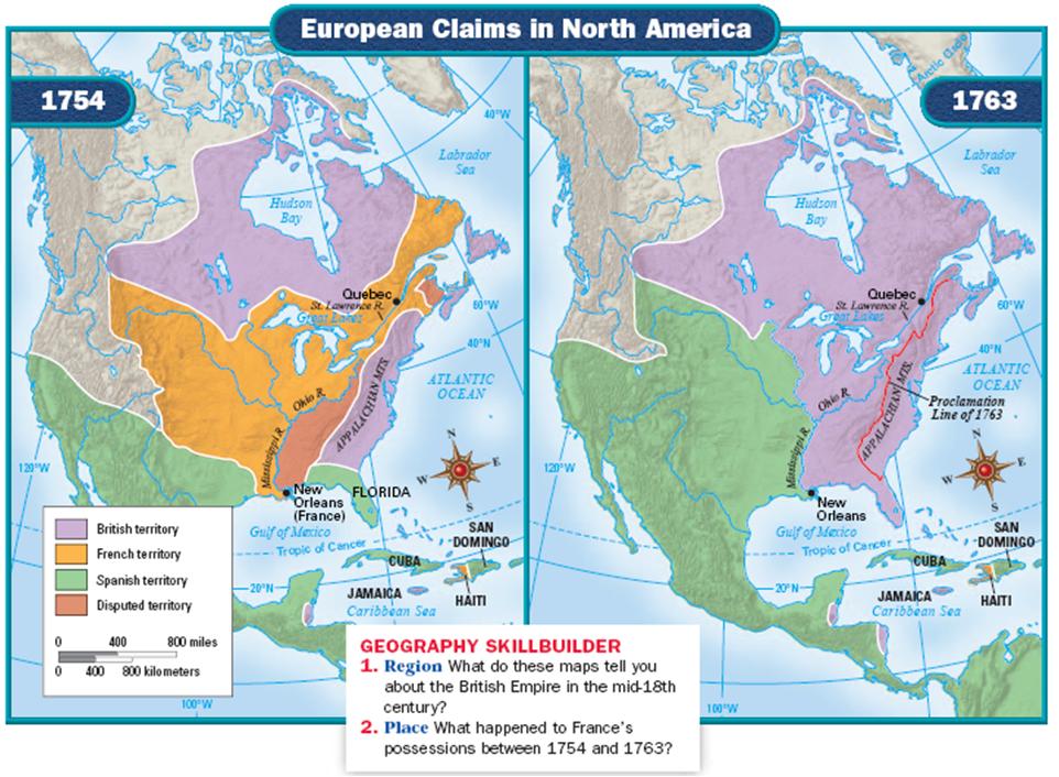 Map Of North America 1754 And 1763 apushcanvas [licensed for use only] / The Great War for