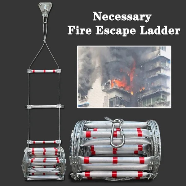 FIRE ESCAPE EMERGENCY ROPE LADDER, ALUMINUM ALLOY STEEL WIRE ROPE LADDER Aqeet