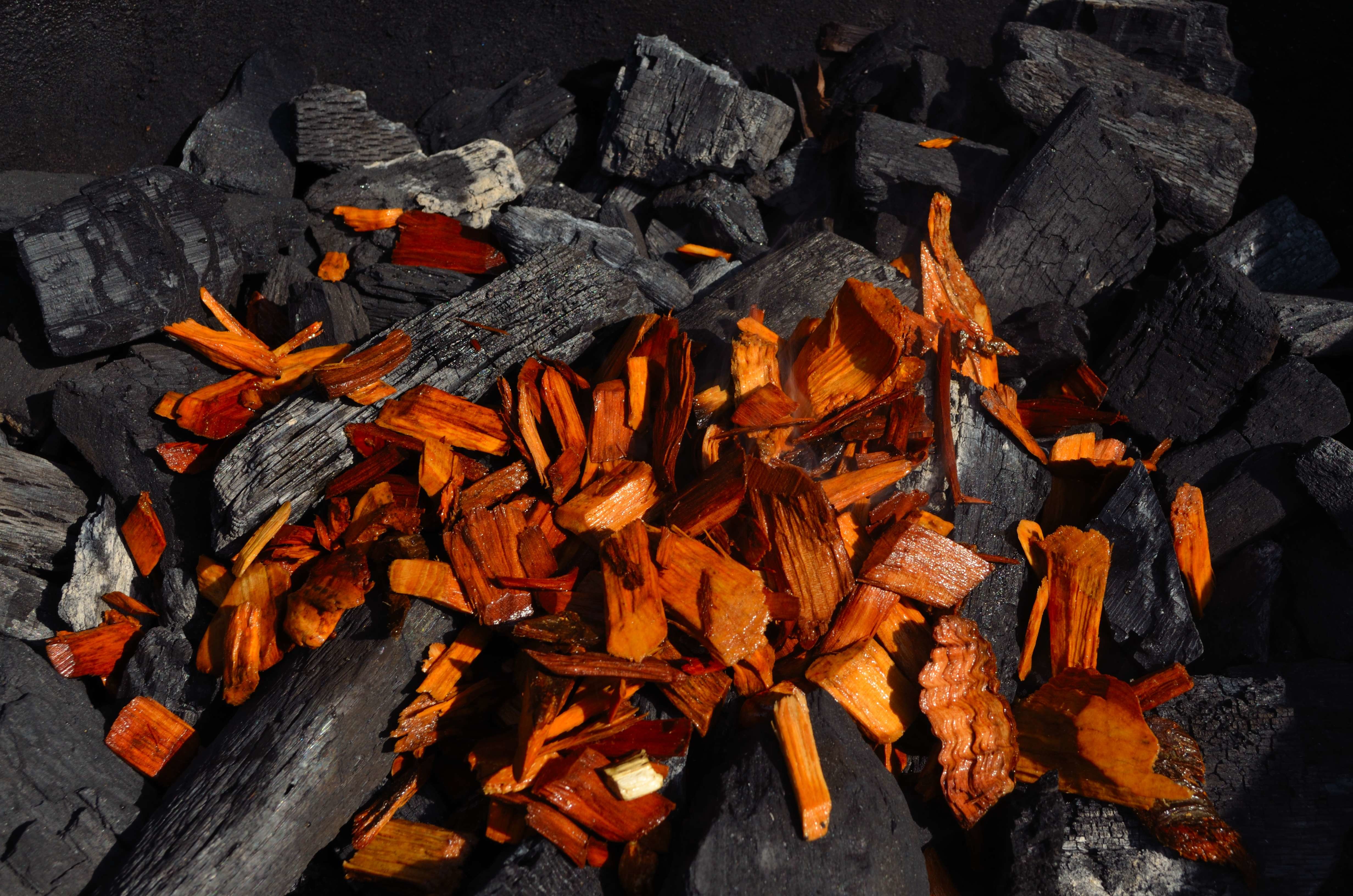 Wood chips on coals Primo Grills & Smokers AQUA BBQ