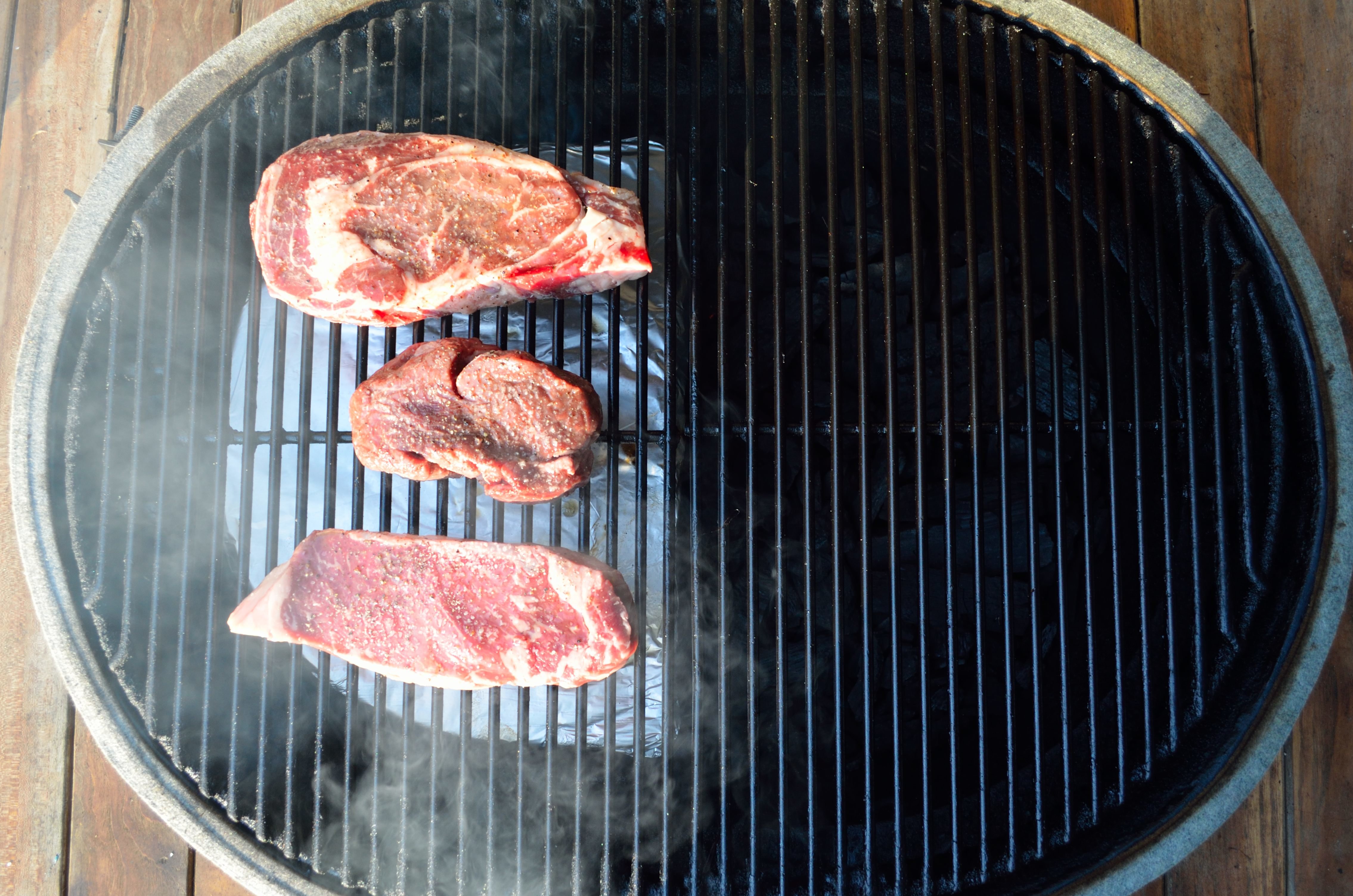 TwoZone Reverse Sear Steaks Primo Grills & Smokers Aqua BBQ