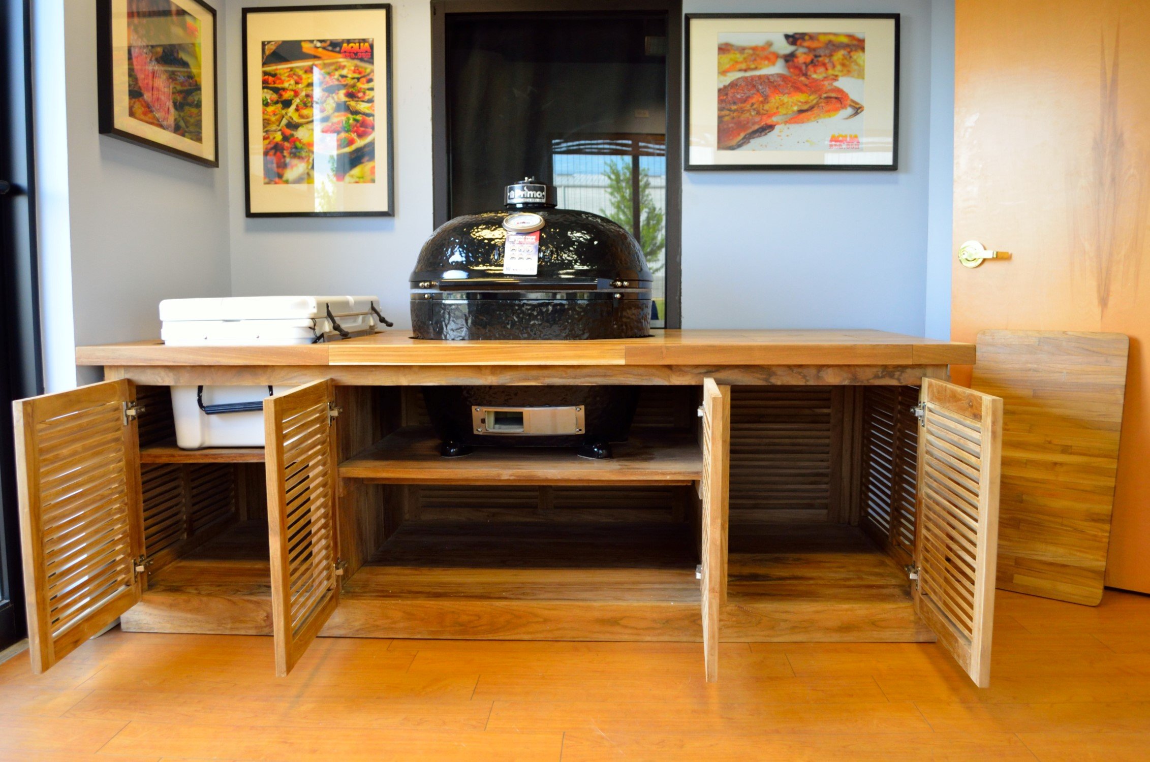 Primo Custom Teak Outdoor Kitchen Primo Grills & Smokers Aqua BBQ