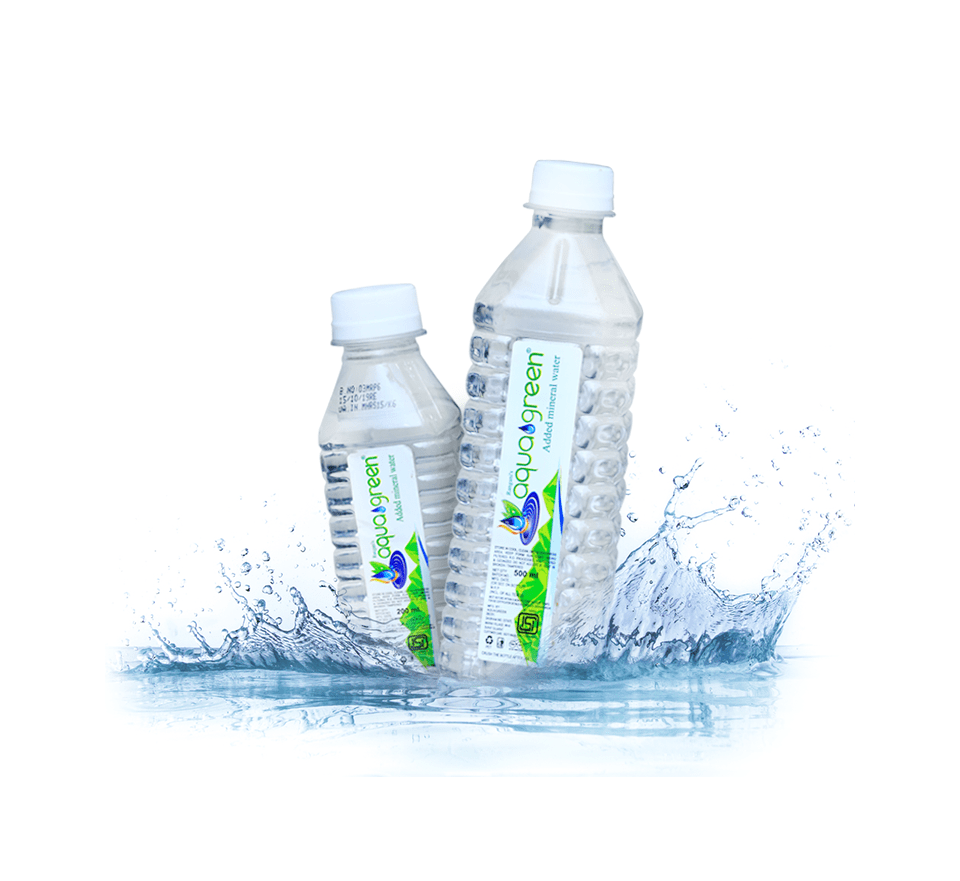 Mineral water bottle 200ml, 500ml, 1 litre. Aqua Greeen