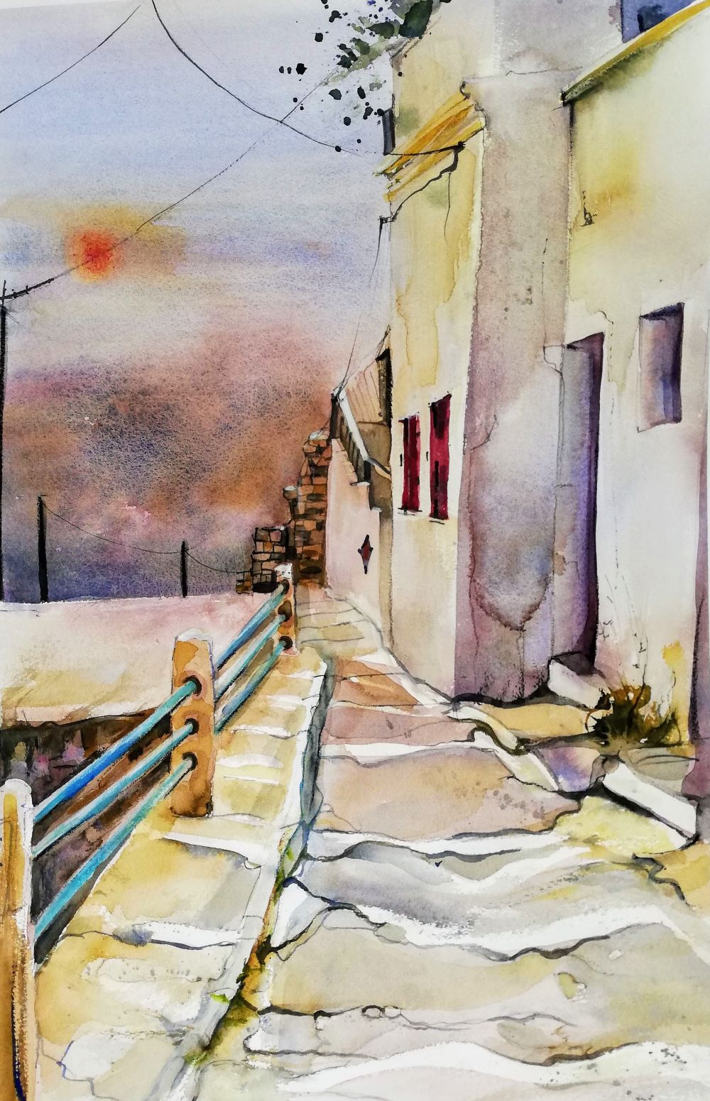 Aquarell Landschaft Dorf Aquarellkunst Malerei kaufen