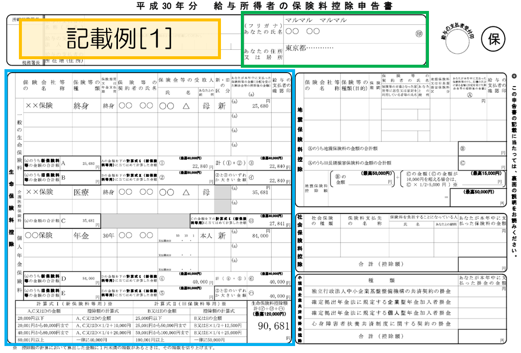 給与所得者の保険料控除申告書の記載例（平成30年分） 税理士かわべのblog