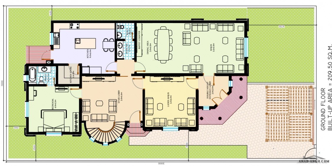 مخطط فيلا فردوس مساحه الارض 450 م مربع » arab arch