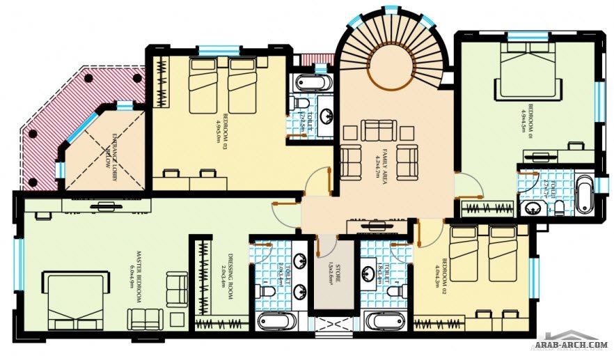 مخطط فيلا فردوس مساحه الارض 450 م مربع » arab arch