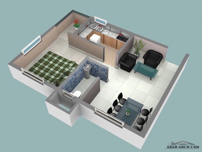 تصميم استوديو غرفة نوم واحده » arab arch