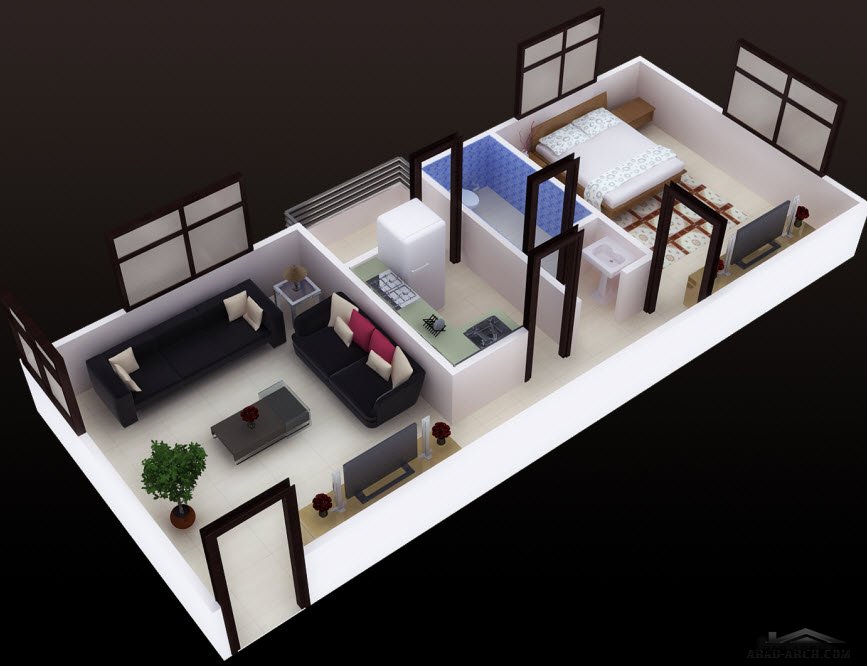 تصميم استوديو غرفة نوم واحده » arab arch