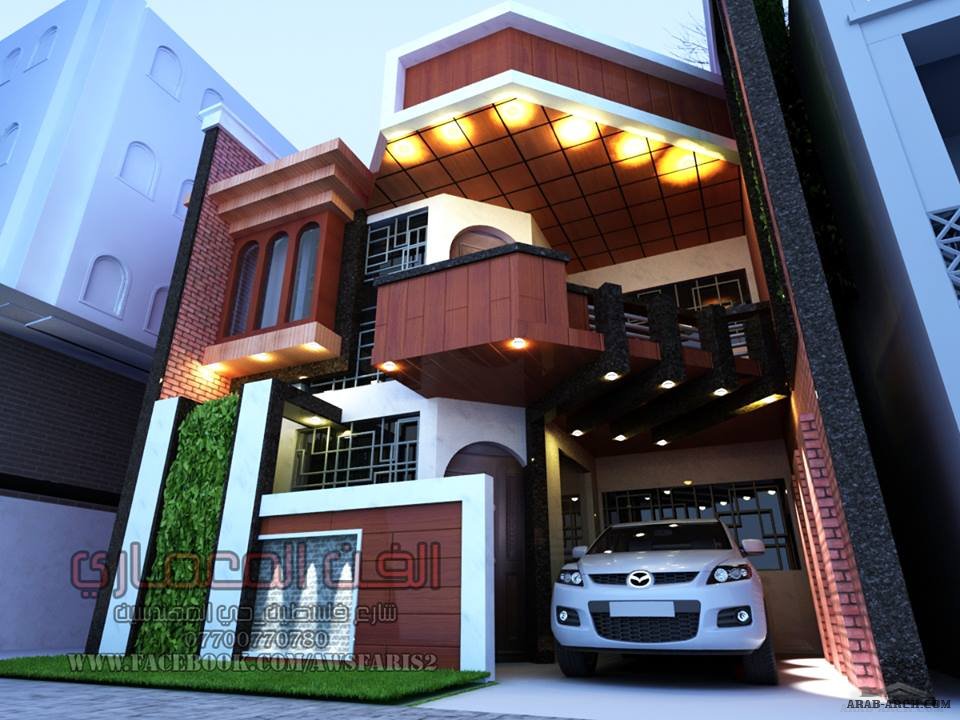 بيت ذو واجهة 7 متر باستخدام نمط التوجه التراثي مع نمط الحداثه م