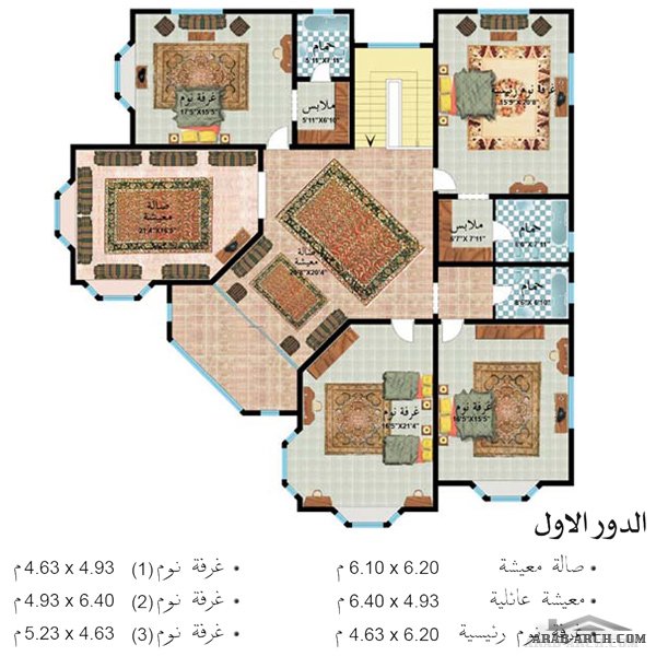 فيلا خليجى طابقين + المخطط مساحه 546 متر مربع » arab arch