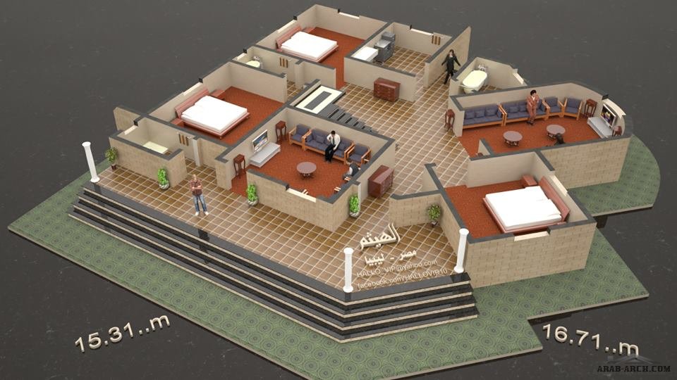 تصميم خريطة هندسية المساحة الكلية .. 255 متر مربع » arab arch