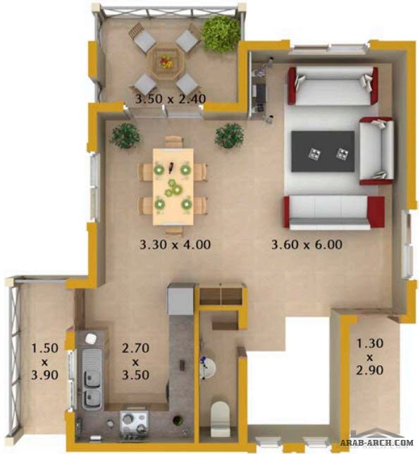 130 متر مخطط بيت صغير نظام امريكي