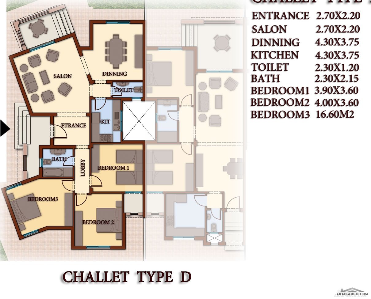 مخطط شاليه طابق واحد 3 غرف نوم » arab arch