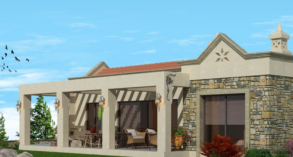 تصميم بيت تركى بحديقة ومسبح طابق واحد » arab arch