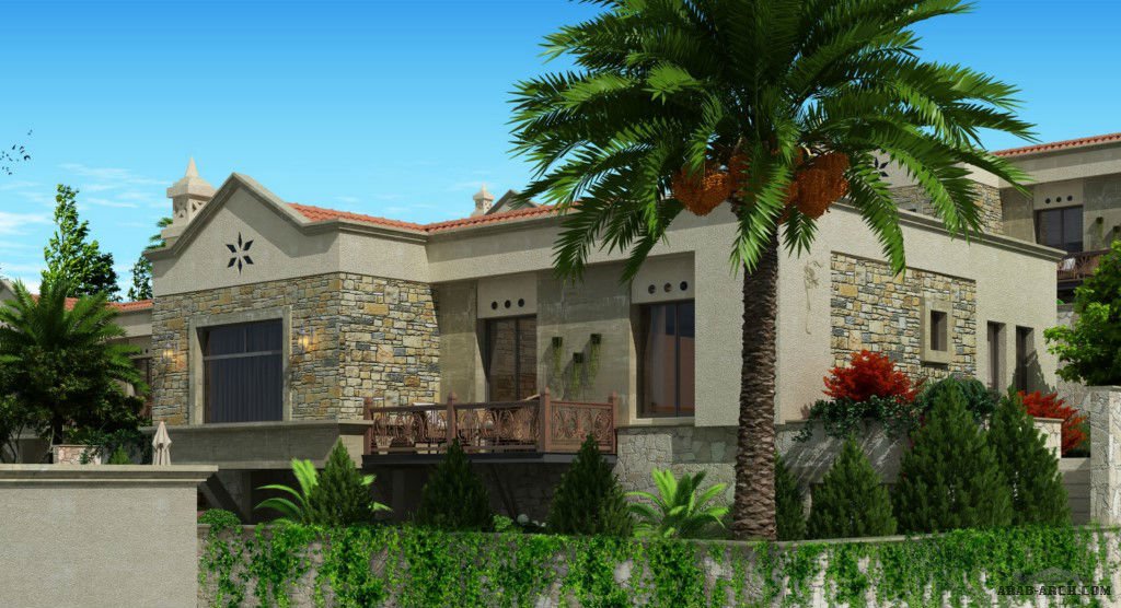 تصميم بيت تركى بحديقة ومسبح طابق واحد » arab arch