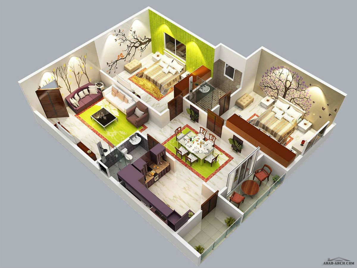 تصميم شقق ثلاثية الابعاد بالديكور والفرش » arab arch