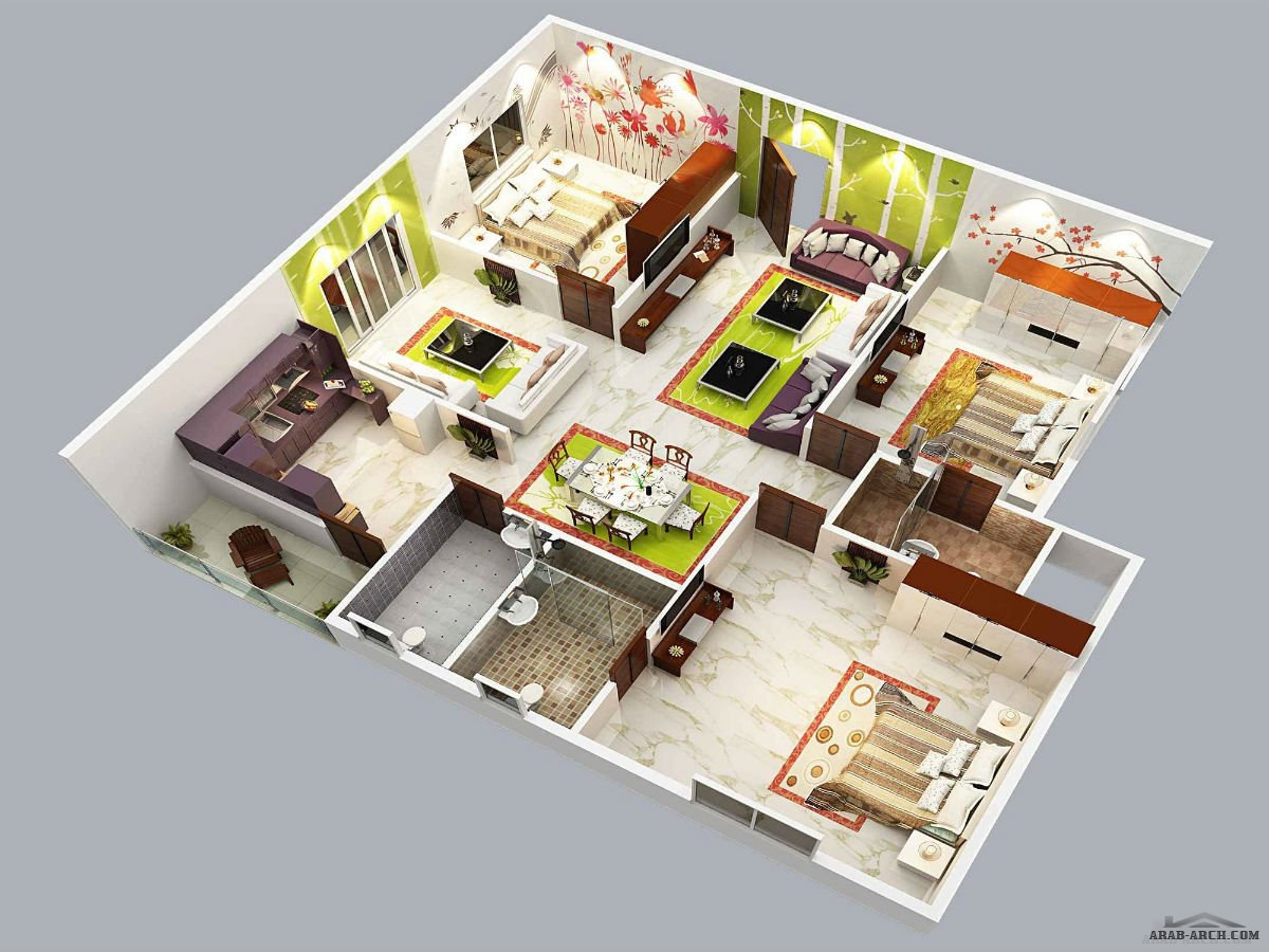 تصميم شقق ثلاثية الابعاد بالديكور والفرش » arab arch