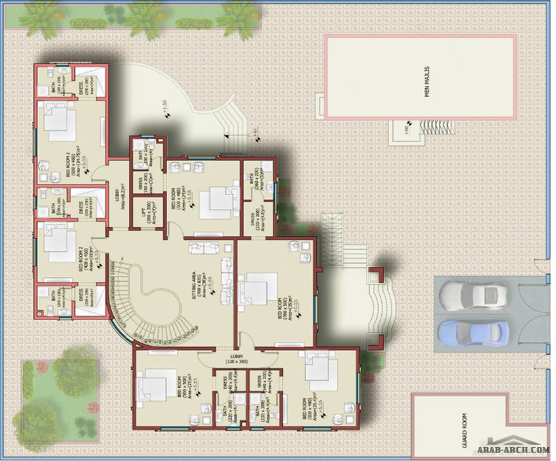 مخطط فيلا خليجى 728 متر مرب 7 غرف نوم » arab arch